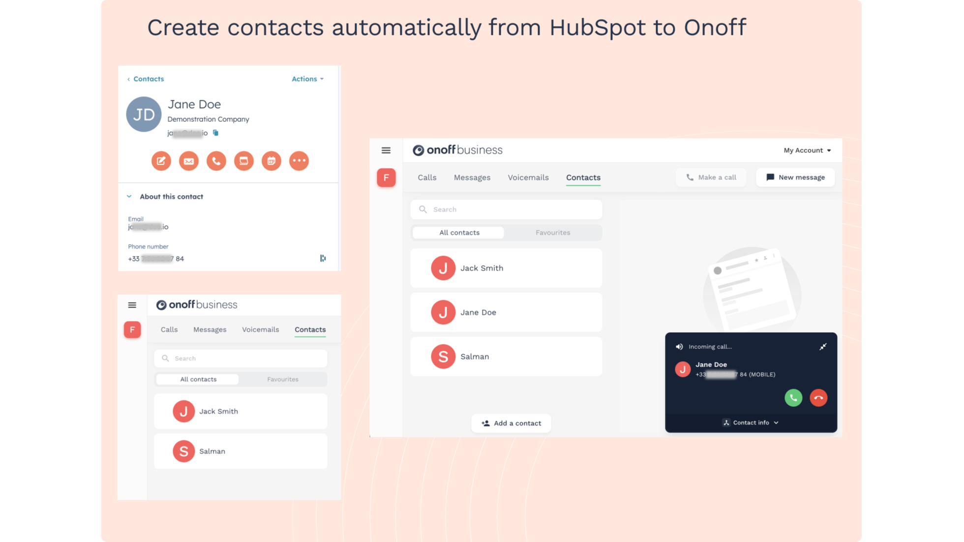 Create contacts automatically from HubSpot to Onoff.